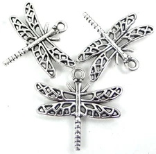 10 Antique Silver Pewter Dragonfly Filigree Charm Pendant 23x26mm 