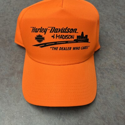 Harley Davidson Blaze Orange Hat Madison Wisconsin Snap Back Cap, One Size