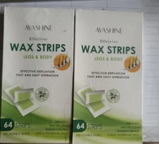 2 packs Avashine Wax Strips  64 per box) Legs/Body  128 total Strips New Sealed