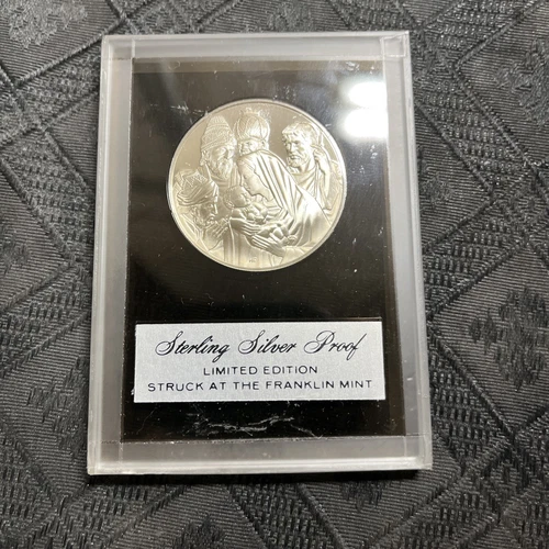1972 Franklin Mint Adoration of the Magi Jesus 925 Silver Proof Holiday Medal