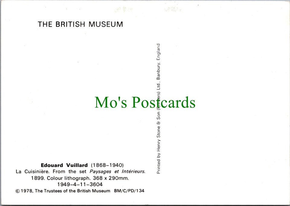 Art Postcard Artist Edouard Vuillard, La Cuisiniere, British Museum