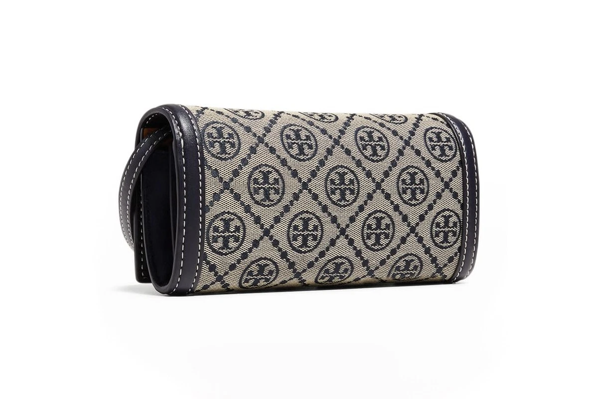 Nuovo portafoglio jacquard monogramma Tory Burch T tracolla pochette 135846 $348