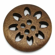 50PCs Wood Buttons Sewing Snowflake Carved 4 Holes Brown 25mm Dia.(1")