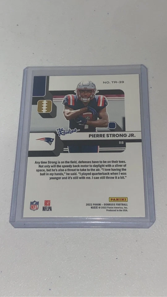 2022 Donruss Football Pierre Strong Jr. RC The Rookies #TR-39 Patriots - Image 4 of 4