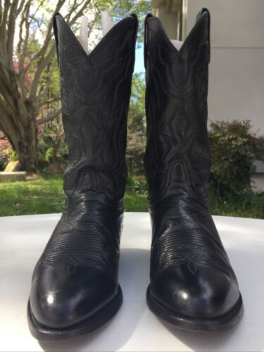 LUCCHESE 2000 Men Western Cowboy Boots Black Calf Skin Round Toe 12D  Excellent