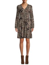 Scoop Blouson Sleeve Printed Wrap Dress Women's, Aminal Como Print, Small (4-6)