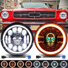 For Ford Mustang 1964-1973 7" inch Round Led Headlights RGB Skull Lamp Hi/Lo DRL