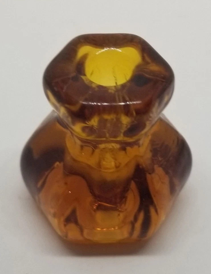 1" AMBER Hexagonal Glass Knob orange flame honey brown Hexagon antique vintage - Image 4 of 4