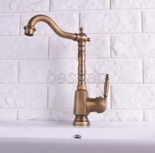 Antique Brass Bathroom Kitchen Bar Vessel Sink Swivel Faucet Mixer Tap ssf113