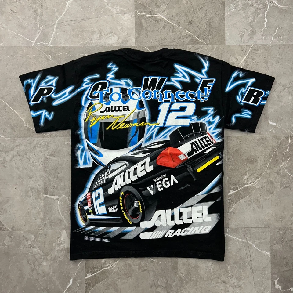 VINTAGE RYAN NEWMAN GRAPHIC TEE MENS MEDIUM LIGHTNING NASCAR ALL OVER PRINT AOP - Image 2 of 4