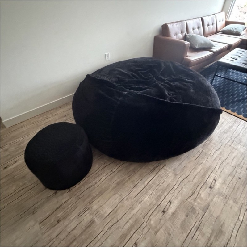 Lucsac | Black Round Beanbag and Footstool Set for Living Room | 3 person sizing