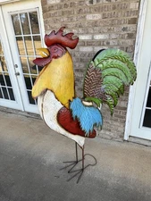 GIANT 5 Ft Tall Rooster Metal Statue Garden Art Yard Chicken