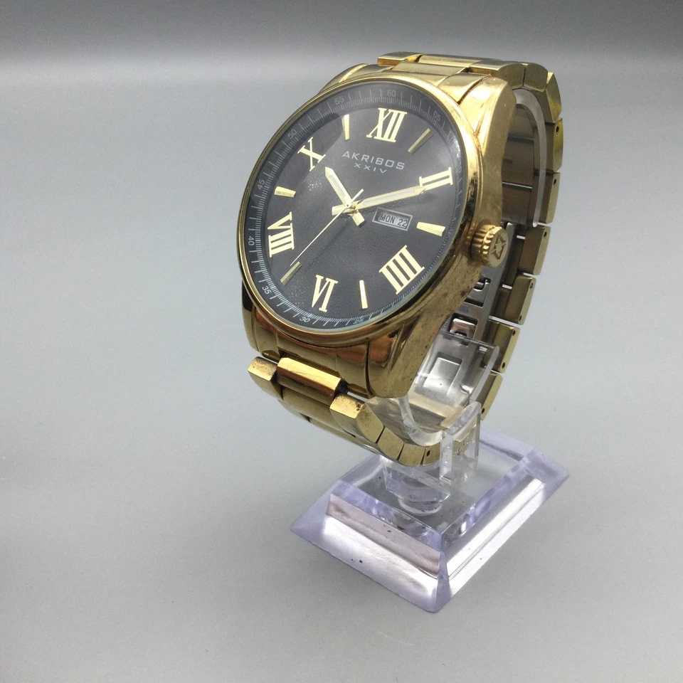 Часы мужские Akribos XXIV 45 мм золотистый черный день дата AK1013YGB новый аккумулятор 7,25 дюйма - Изображение 4 из 4