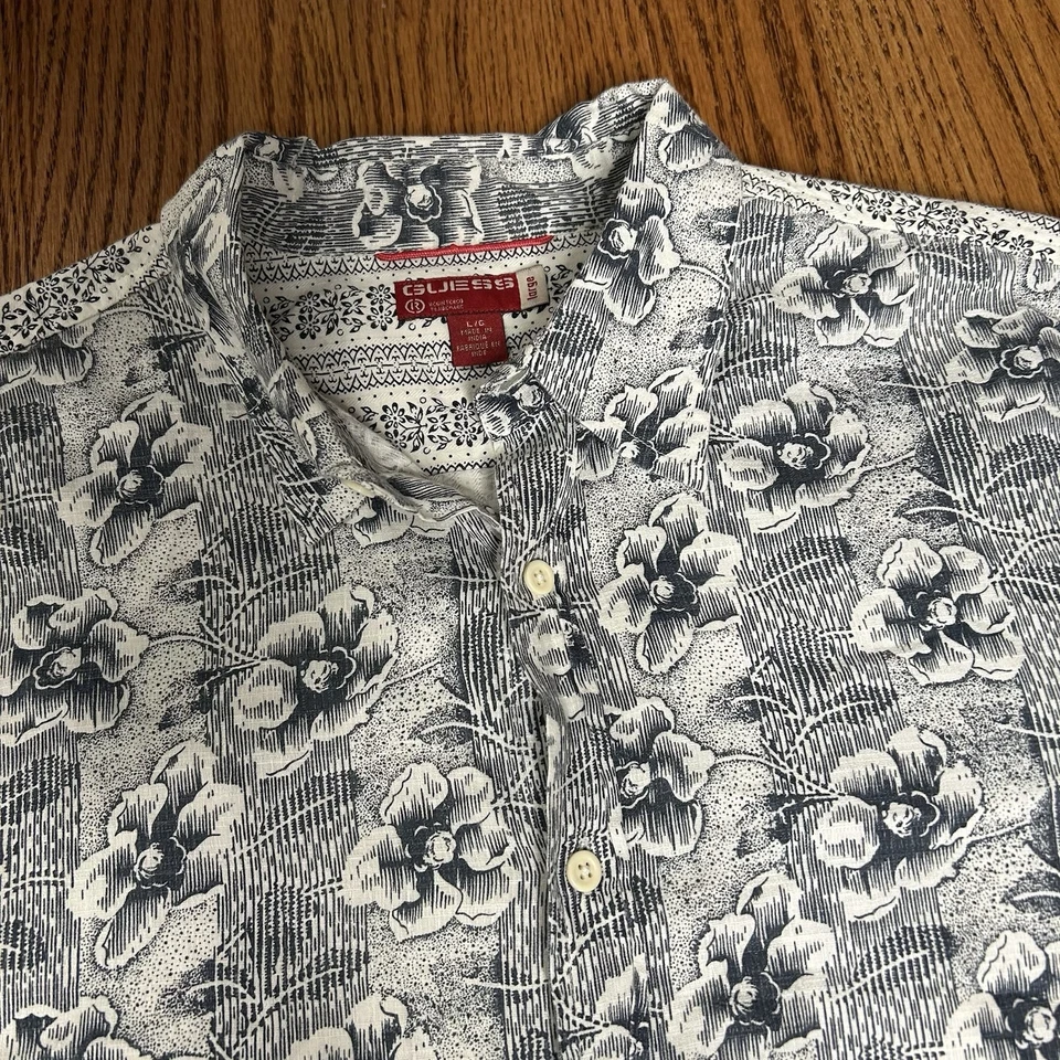 Camisa de manga larga Guess para hombre talla L floral azul blanco marrón  Foto 3 de 4