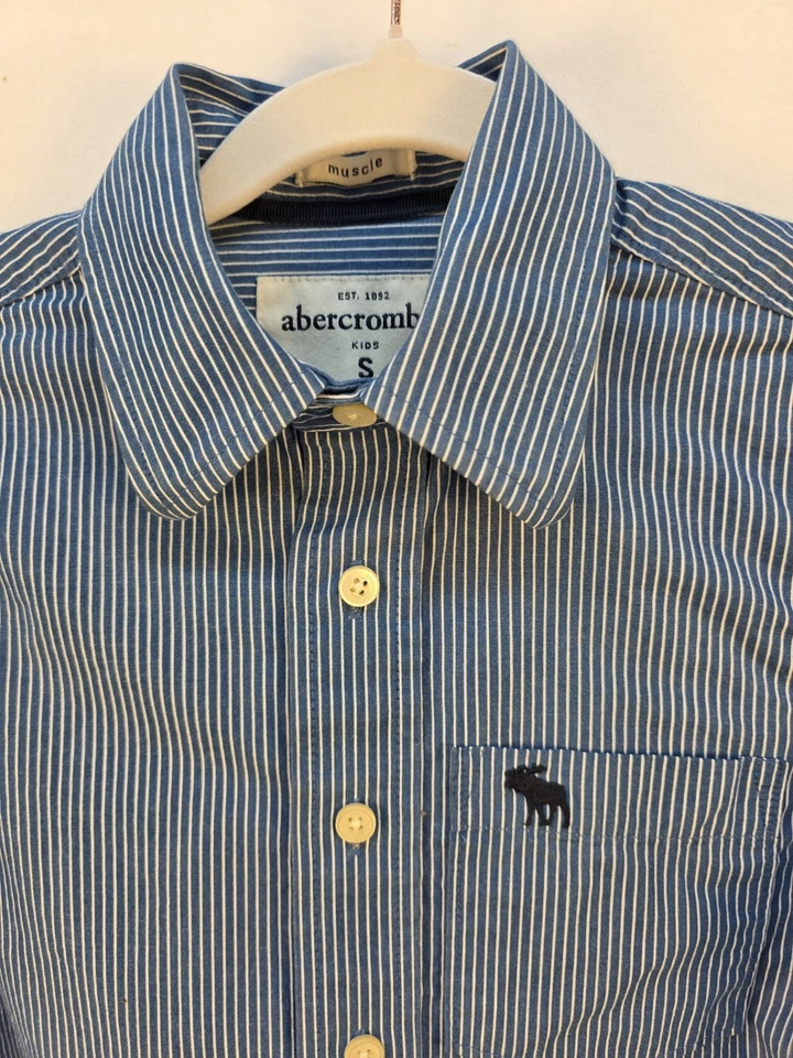 Camisa Abercrombie Para Niños Niños Pequeña Con Botones Azul Rayas Músculo 100% Algodón Foto 2 de 4