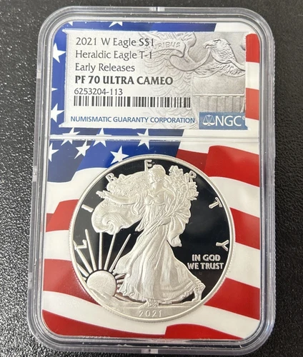 2021 W Silver American Eagle T-1 Early Release PF70 NGC