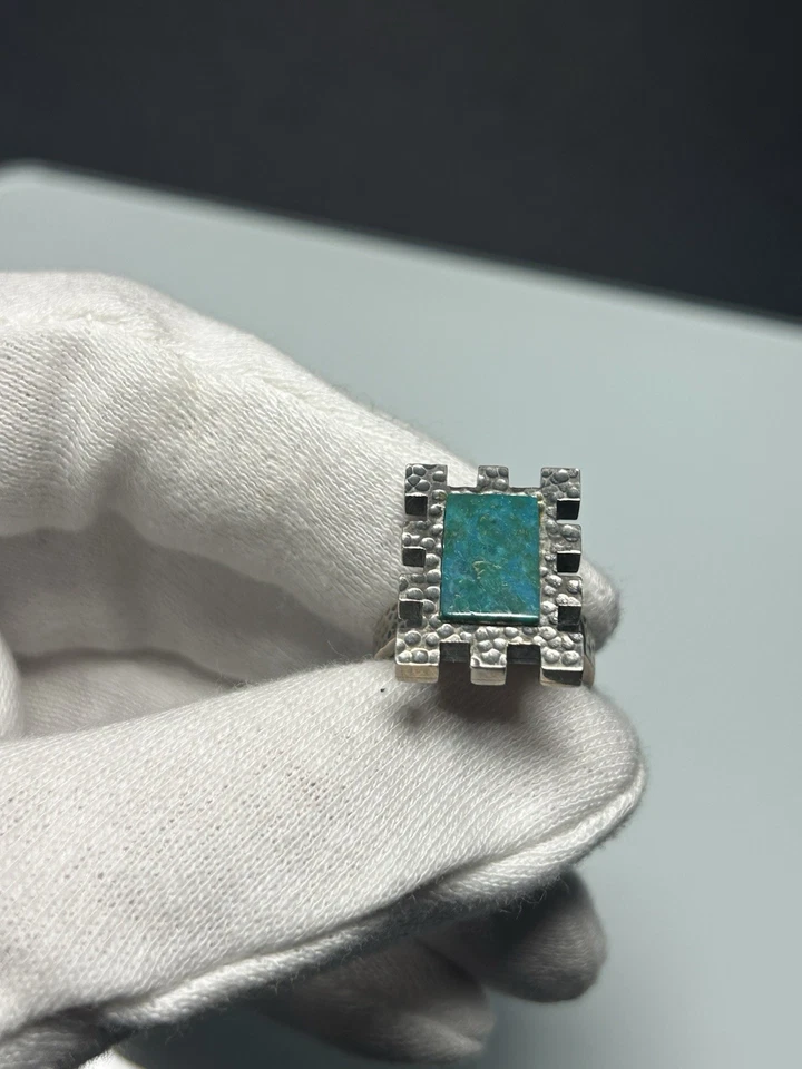 Silber Ring Hammerschlag Design Türkis Stein - Bild 3 von 4