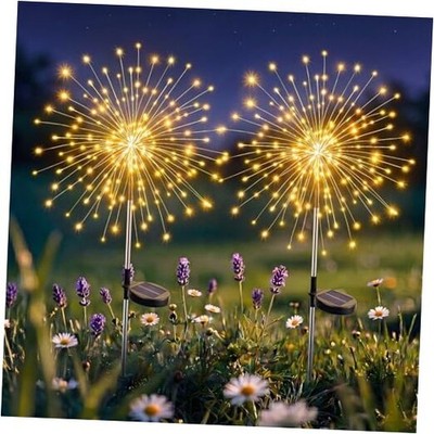Solar Garden Lights Outdoor 8 Modes, 120 LED Firework Lights 2 Pack Warm White