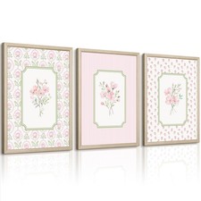 Pink Floral Wall Art Nursery Flower Canvas Wall Decor Baby Girl Wildflower Pi...