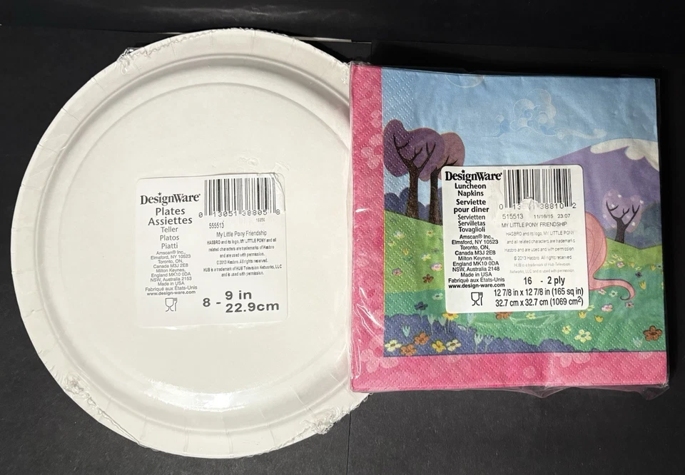 Nuevo 8PK-9" MY LITTLE PONY FRIENDSHIP PLATOS DE PAPEL MÁGICO Y UN PAQUETE DE SERVILLETAS 16PK Foto 2 de 2
