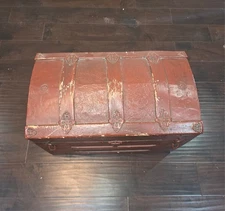 Vintage Curved Top Painted Tin Trunk Humpback Dome Style 26" x 14.75"