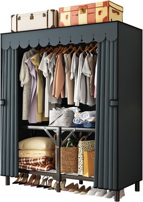 Foldable Clothes Hanger with Cover Portable Wardrobe Metal Standing Armoire