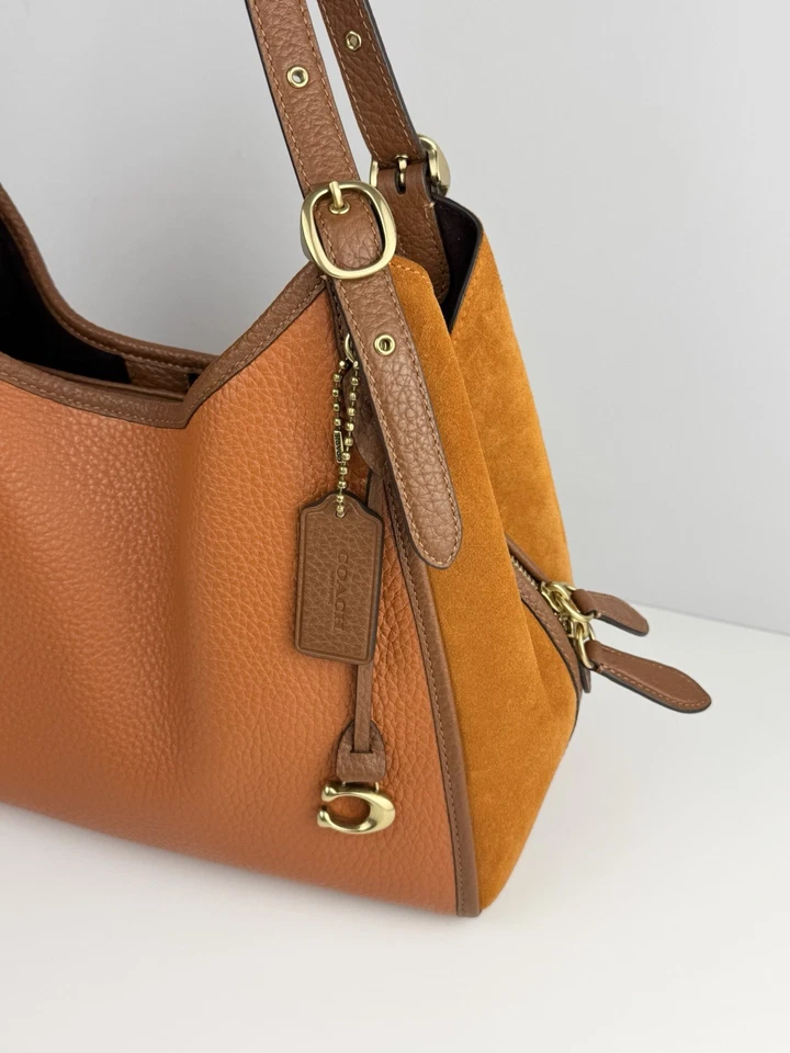 COACH Lori Shoulder Bag in Brass Canyon Mixed Suede Leather C5265 Orange - Image 4 of 4