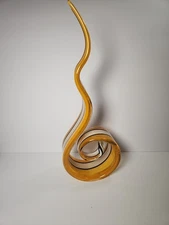  Murano Style Art Glass Ribbon Swirl Sculpture Amber Gold  15.5"