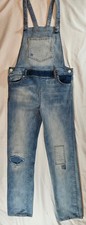 Cat Jack Girls Blue Faux Distressed Straight Leg Denim Overalls Size Large
