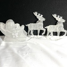 Santa s Sleigh Reindeer Pair Glitter Acrylic Plastic Christmas Decor