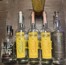 Lot of EMPTY Bourbon Bottles EH Taylor Barrel Proof, Stagg, Redwood Empire