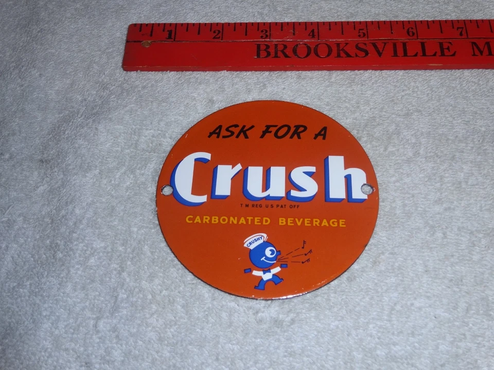 DE COLECCIÓN ORANGE CRUSH BEVERAGE CRUSHY CANTA MÚSICA 4 PORCELANA METAL SODA GAS LETRERO Foto 3 de 4