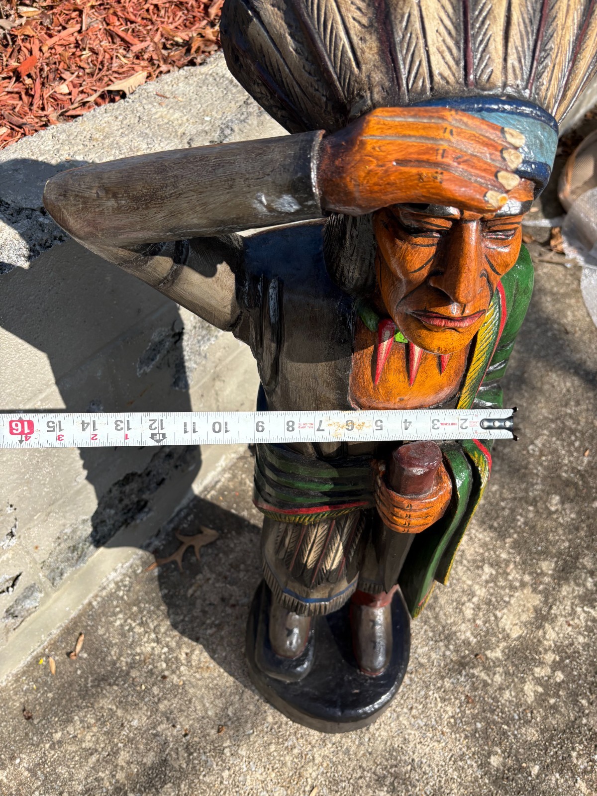 VINTAGE "CIGAR STORE WOODEN INDIAN" NICE COND, (40" INCHES TALL) BEAUTIFUL COLOR