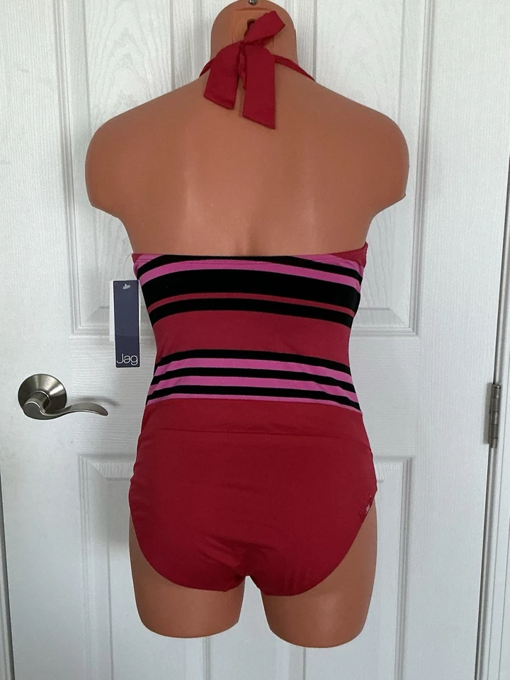 Traje de baño JAG rojo multi cuello en V halter copa suave 1 pieza talla 8 nuevo con etiquetas Foto 3 de 4