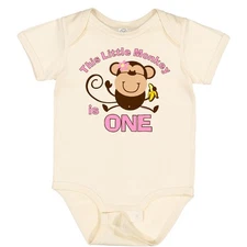 Inktastic Little Monkey Girl 1st Birthday Baby Bodysuit Girls Jungle Safari Pink