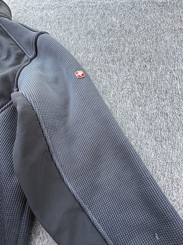 Swiss Tech Jacket Mens Medium Gray Black Waffle Knit Soft Shell Full Zip Pockets - Picture 15 of 17