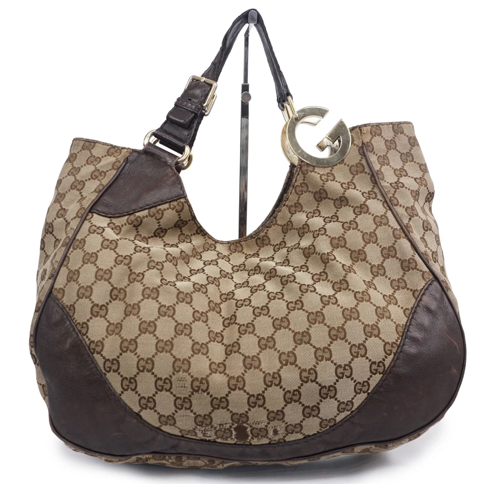 Sac à main fourre-tout toile GUCCI Charlotte GG cuir marron 203504 212792 aut... - Photo 1/4