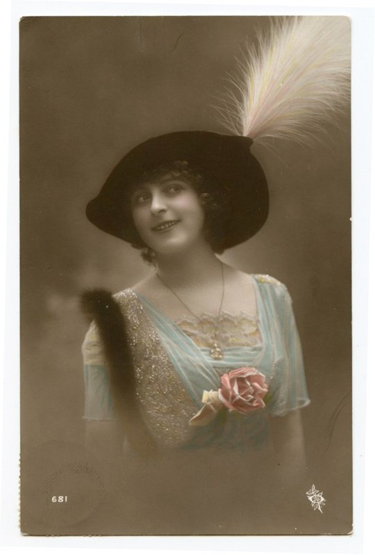 c1913 Glamour Glamor Lovely LADY in STYLISH FEATHERED Hat Fashion photo postcard