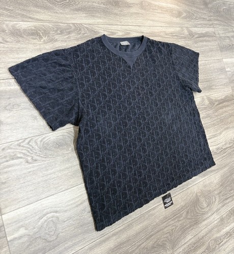 Size XXXL - Dior Oblique Relaxed Fit Terry Cotton Jacquard T-Shirt ' Navy Blue ' - Picture 2 of 15