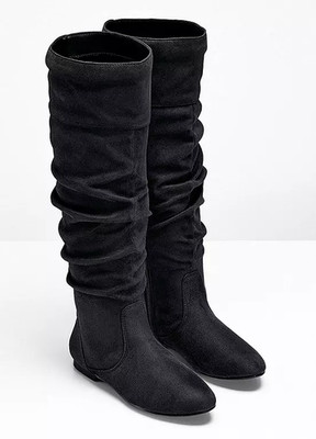 Freemans Schwarz Kunstwildleder Zug Slouch Stiefel UK 3 (F979)