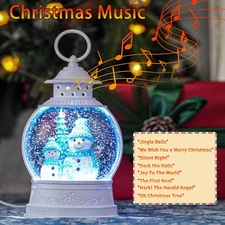 Christmas Snowman Snow Globe, Snowman Family Musical Snow Globe Lantern with Tim
