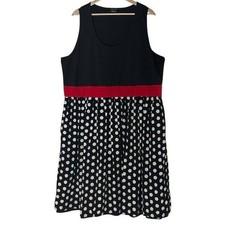 City Chic V Neck PolkaDot Pleated Fit & Flare Dress Size XXL Black White Red