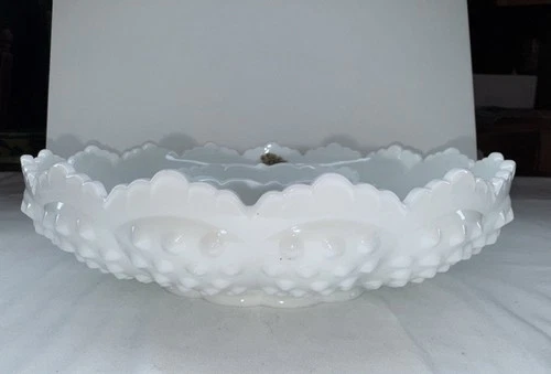 Vintage Fenton Hobnail Milk Glass Candle Holder Bowl Chip Dip Plate Scalloped