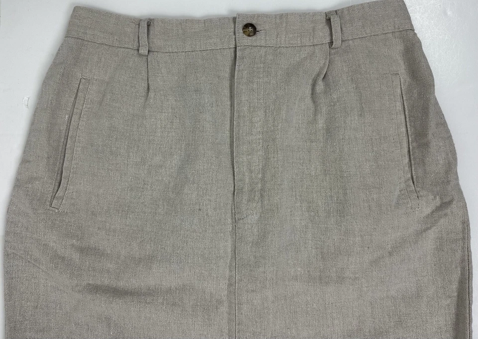 "Falda lápiz vintage años 90 para mujer 30"" cintura alta beige mezcla de lino minimalista" Foto 2 de 4