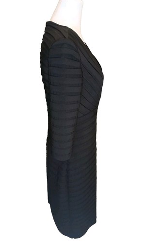 ADRIANNA PAPELL Women's 8 Shutter Pleated Sheath Party Dress 3/4 Sleeve V-neck - Picture 5 of 9