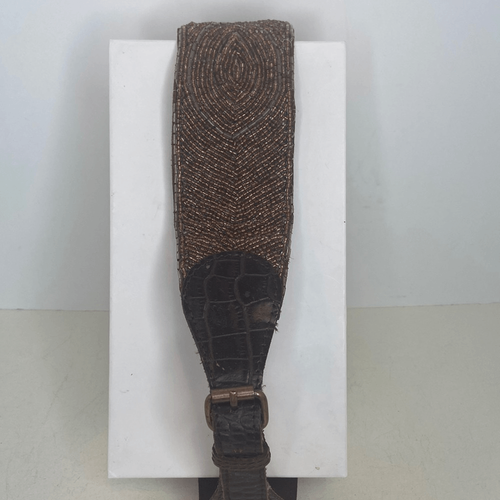 Anthropologie Jasper & Jerra Copper Brown Beaded Leather Belt, Size-S