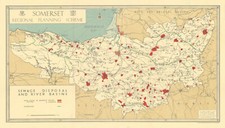 Somerset sewage disposal & river drainage basins divides. THOMPSON 1934 map