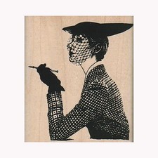 Mounted Rubber Stamp, Lady in Veiled Hat, Regal Lady, Fancy Woman, Woman, Lady