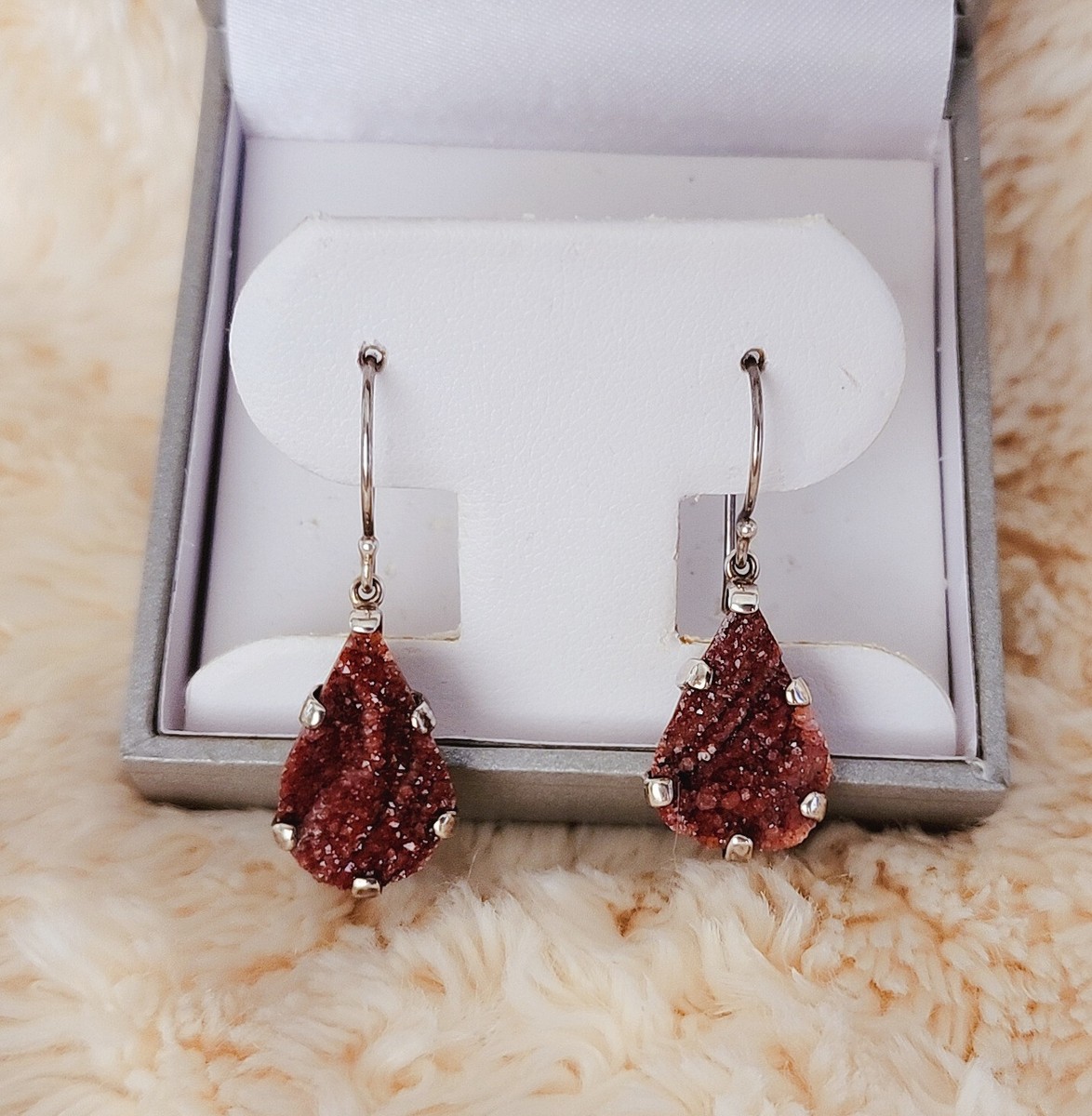 NEW Natural Gemstone Quartz Geode Drusy Crystal Dangle Earrings for Women Pair Geode Agate Druzy Slice Earring // Natural Agate Geodes  main image 4