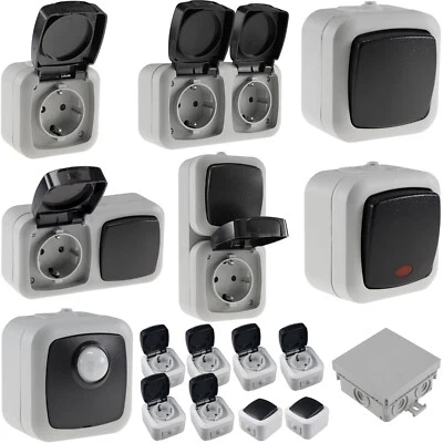 CHILITEC Aufputz Feuchtraum Steckdose 1-2er IP44 16A 250V Taster Kontroll Schalter Licht